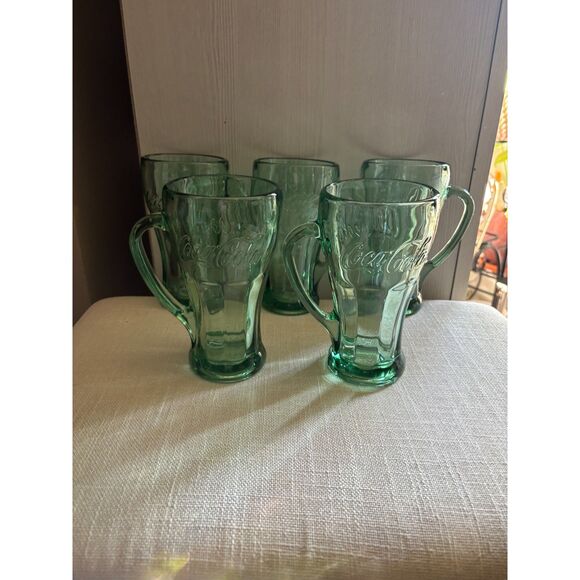 2 Libbey Coca Cola Mug Green Glasses - Picture 1 of 10